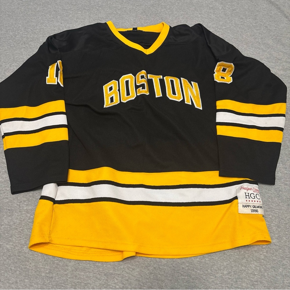 Nostalgia Happy Gilmore, Boston Bruins Black and Yellow Hockey Jersey